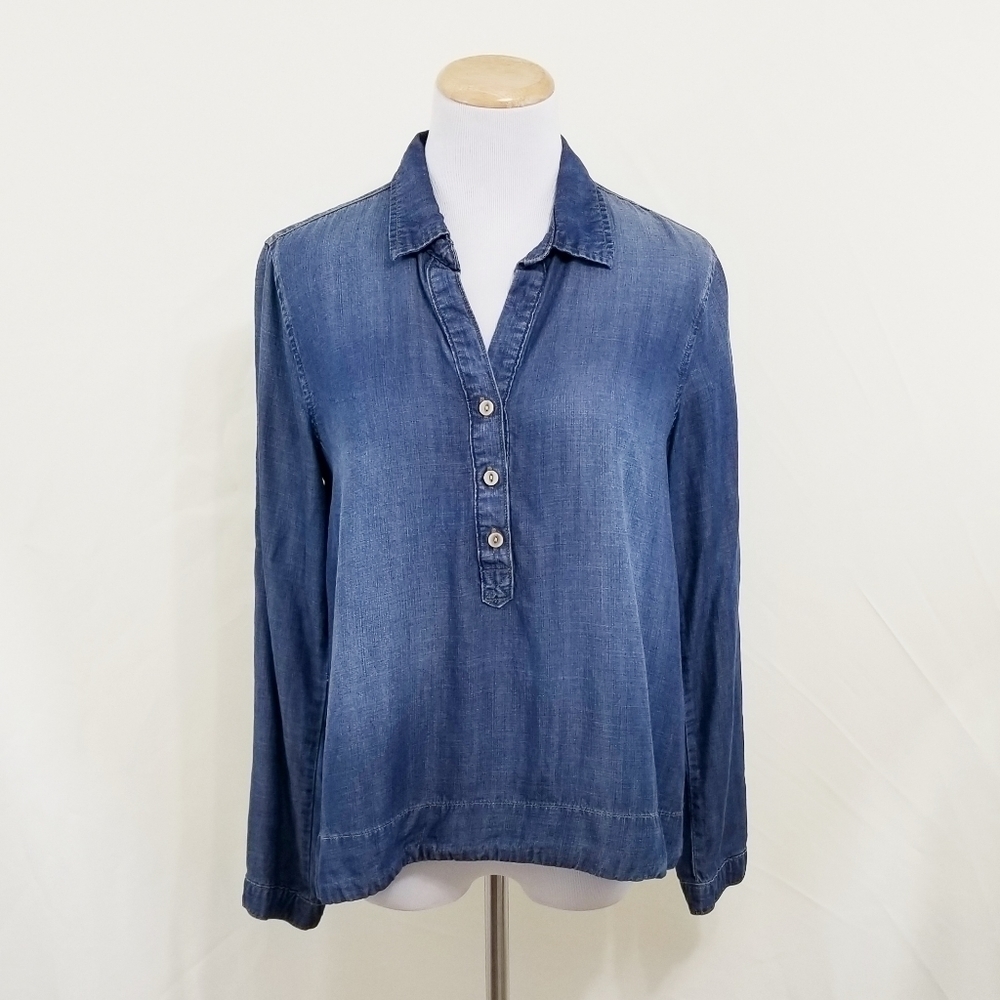 Cloth & Stone Chambray popover blouse blue denim top Women's Size XS
